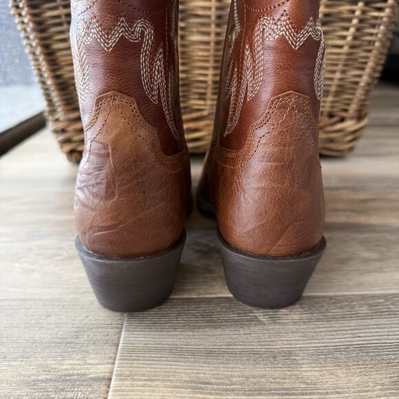 Palitutu Brown Leather Western Cowboy Boots Women’s 7.5 Floral Stitch Pull-On - Picture 4 of 7